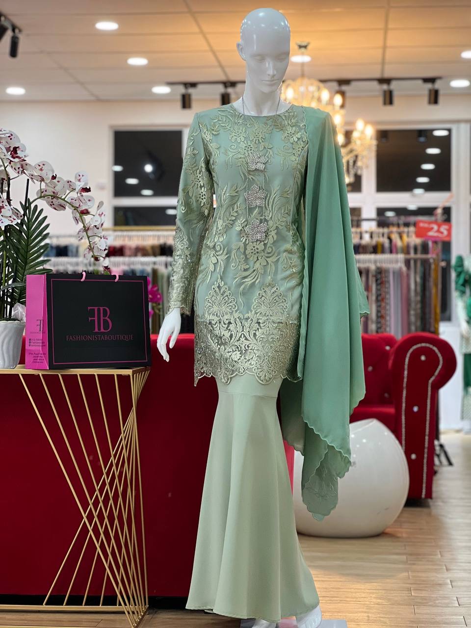 baju kurung moden dusty green