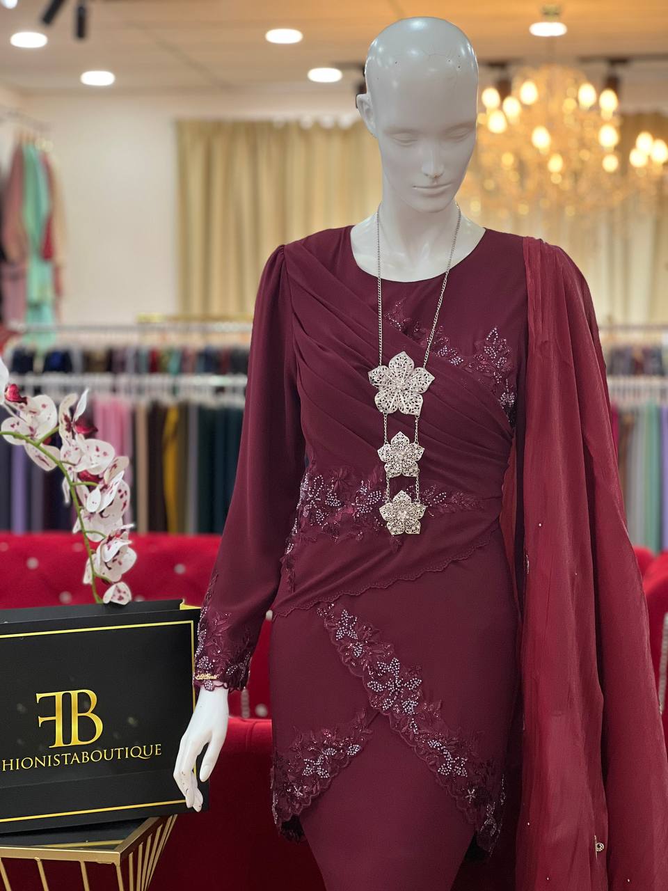 Kurung Jeanna BURGUNDY - Image 3