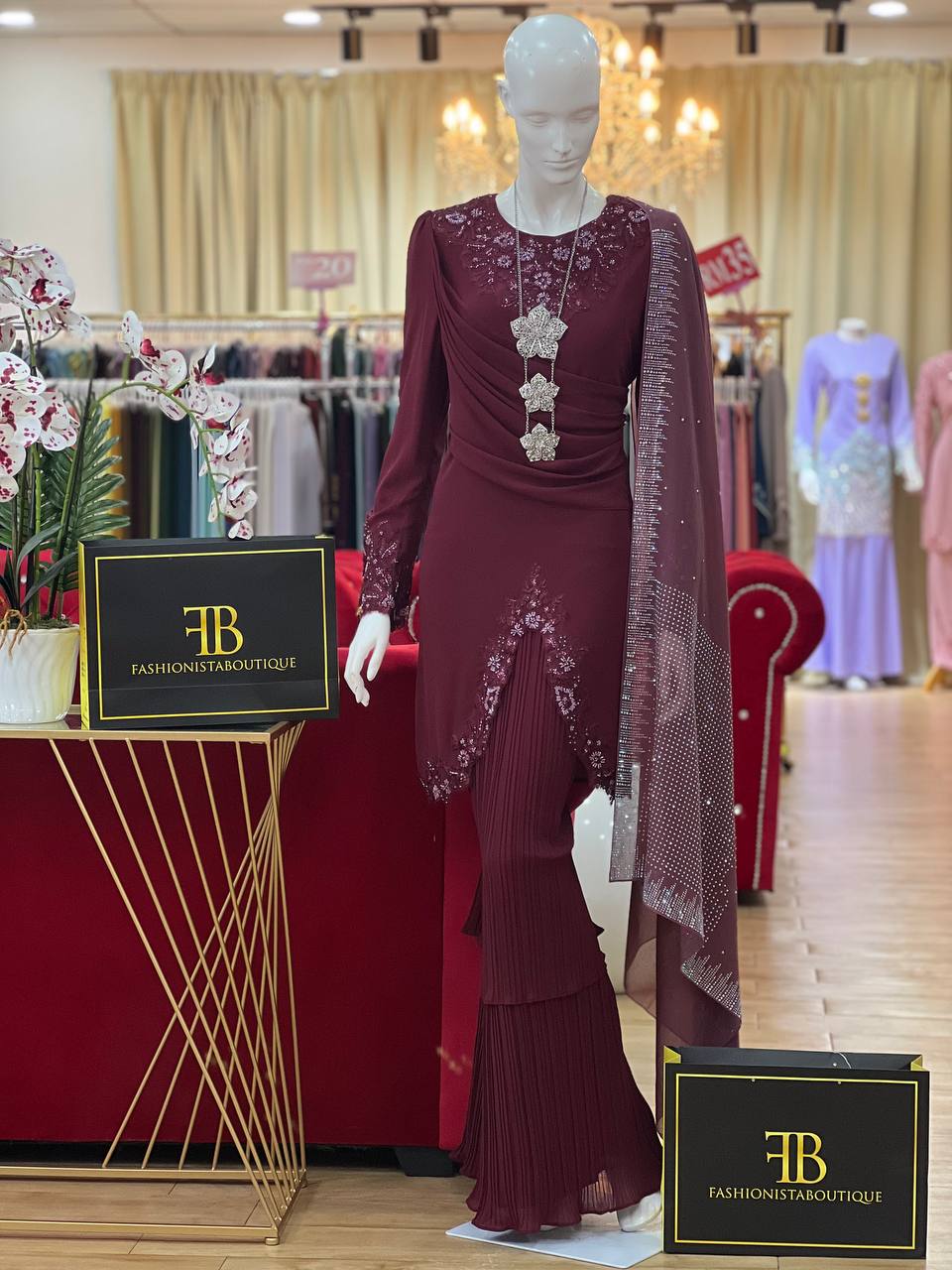 Kurung Bianca BURGUNDY